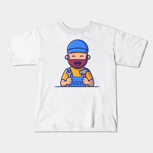 Handyman Holding Hammer And Wrench Kids T-Shirt